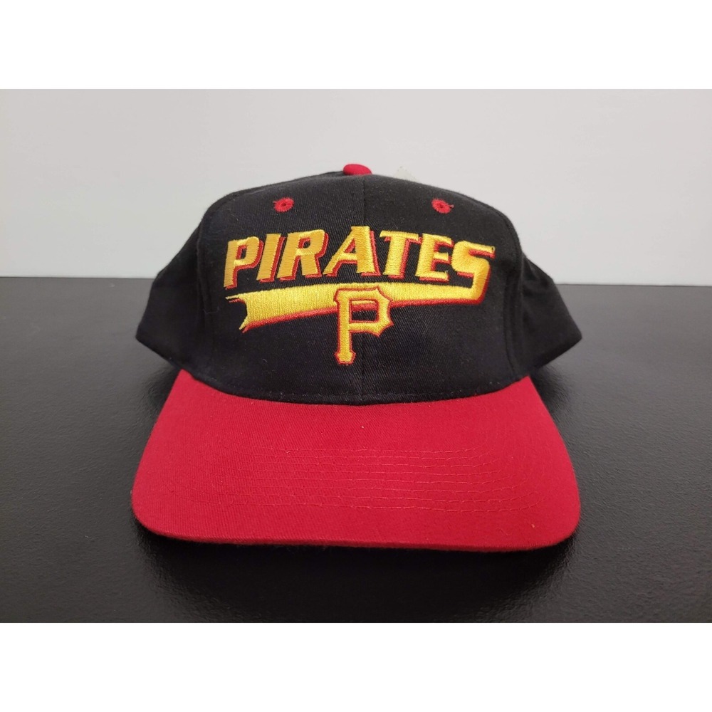 Vintage Pittsburgh Pirates Hat Cap Mens Snapback Black Red Logo 7 NOS Deadstock‎